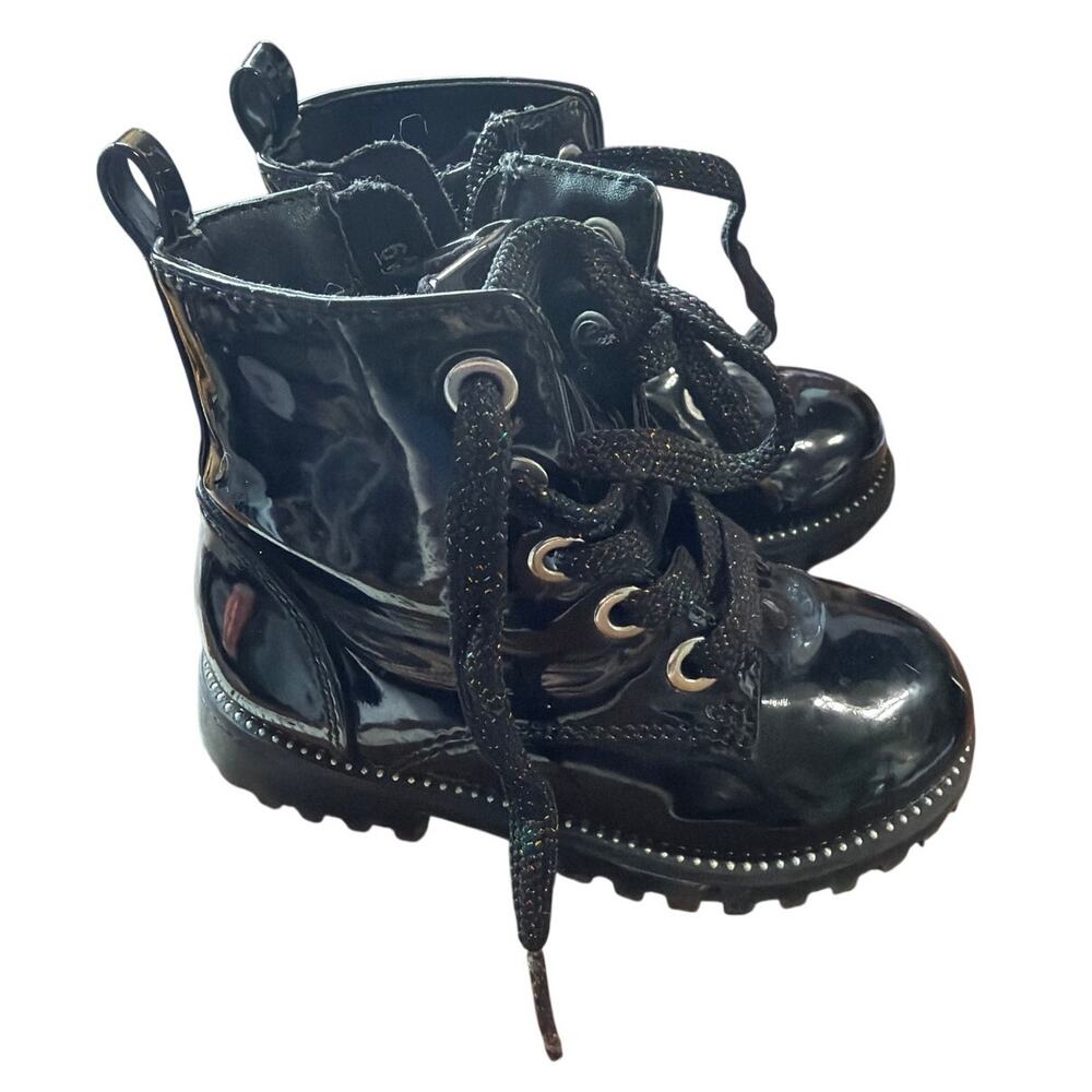 Maggie & Zoe Little Girls Black Patent Tie boots size 6
